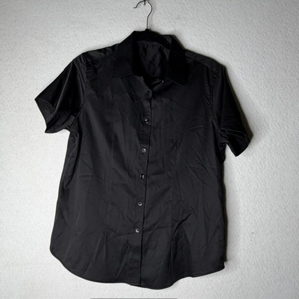 JVER Italian Design Black Button-Up Luxury Old Money Italian Blouse Size Medium